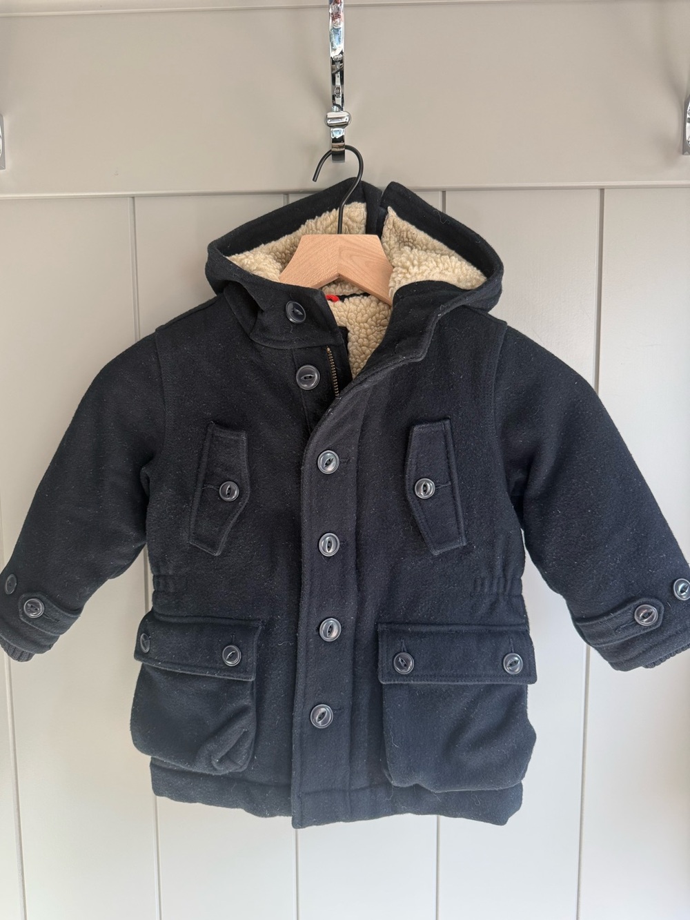 Baby Gap Pea Coat Toddler 3T Navy Blue Hooded Sherpa Lined Winter Jacket